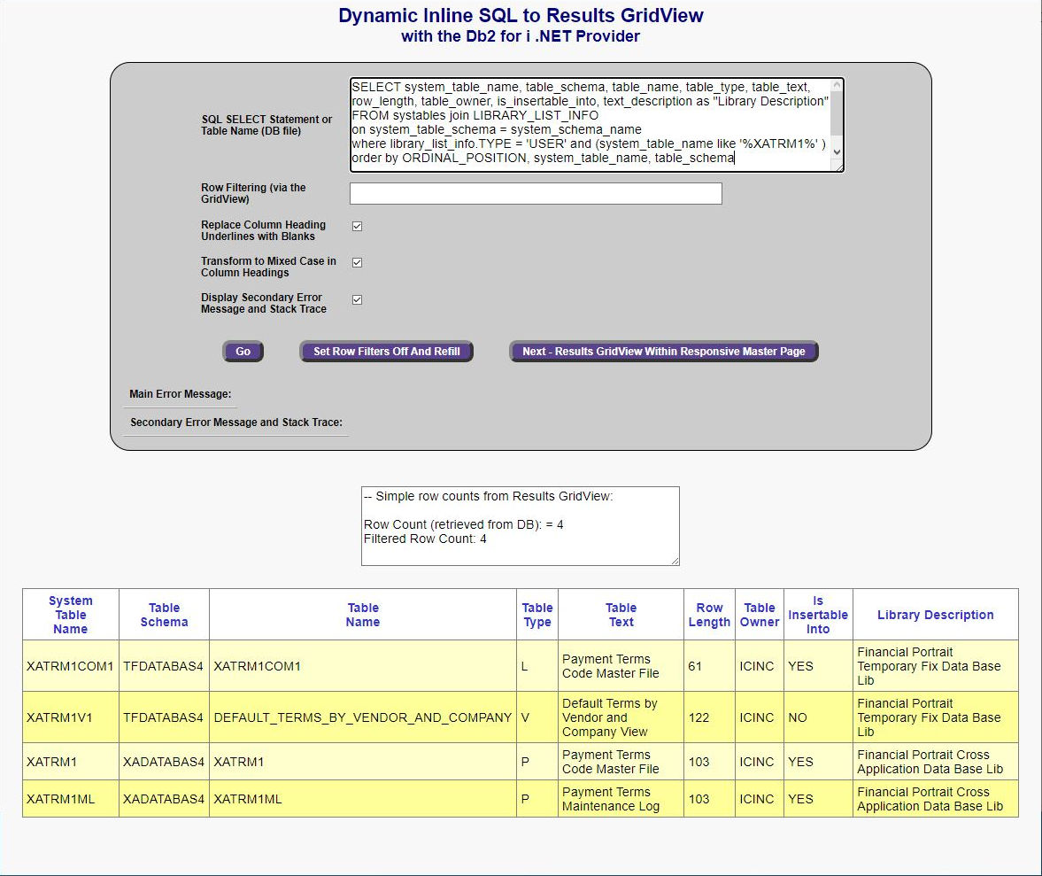 Dynamic Inline SQL to Results GridView listing a subset of file namnes but only within the library list